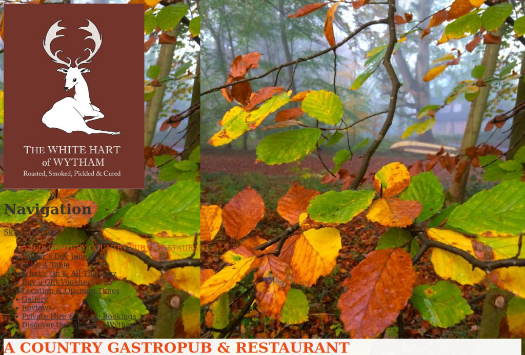 Screenshot of MakeStatiicSite's capture of the Internet Archive's Wayback Machine rendering of the home page for The White Hart of Wytham.